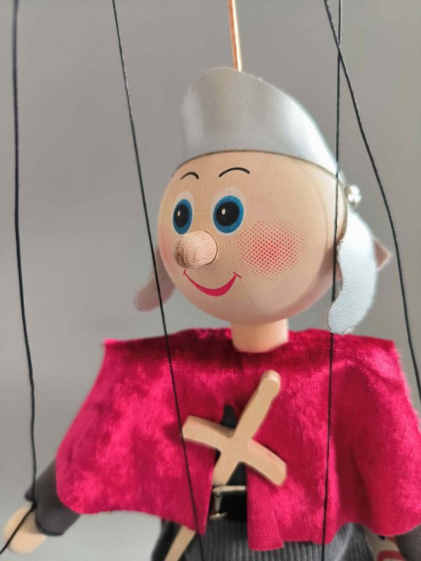 Red Medieval Knight small wooden Czech puppet